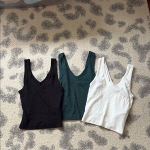 Hollister White Black and Green Fitted Sleeveless Tank Top